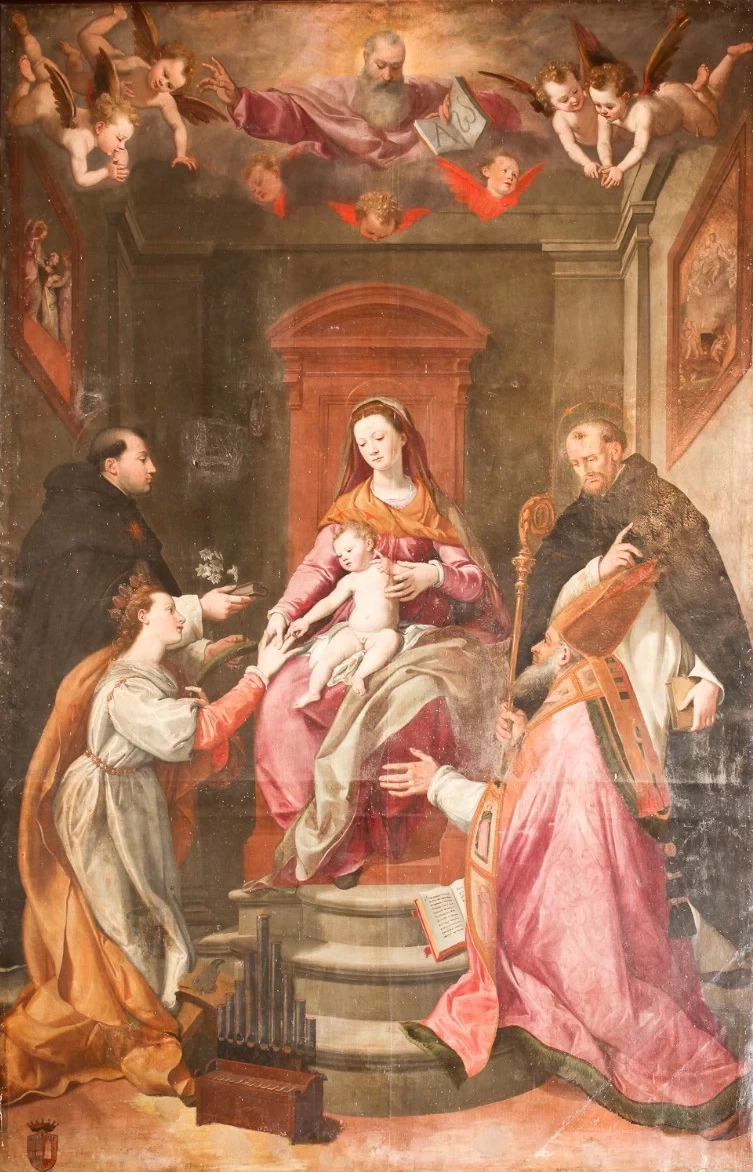 Matrimonio mistico di Santa Cecilia, tra i santi Domenico, Bernardo e Florido - Chiesa di San Pietro in Nestoro, Perugia